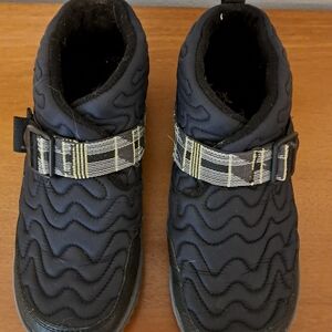 Chaco Dark Navy Quilted Ankle Booties with Plaid Strap